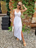 Edoti Strapless richelieu and lace maxi dress