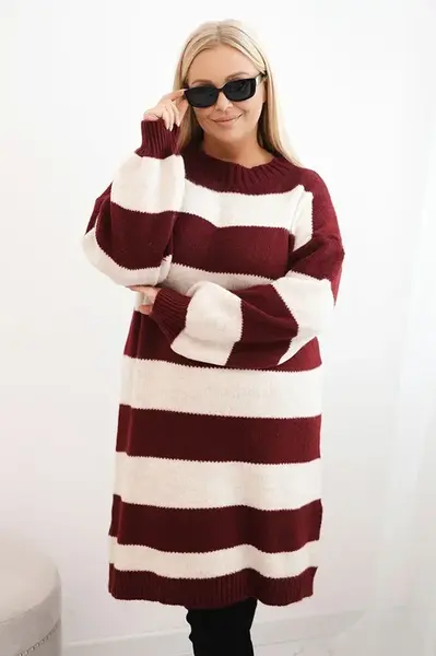 Kesi Włoski Dámská pletená sukni Plus Size pruhovaná bordó
