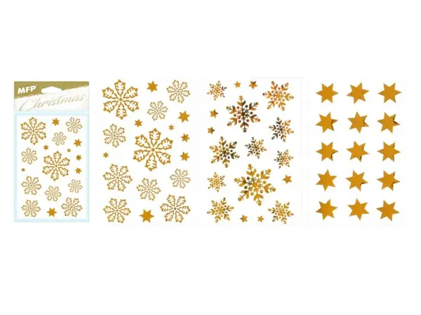 Samolepky vánoční vločky 80x120mm zlatá