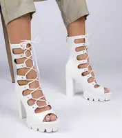 marka niezdefiniowana White high-heeled boots with cut-outs Marsala