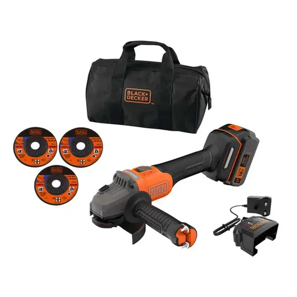 BLACK+DECKER Náradie - 18V AKU uhlová brúska 115 mm s príslušenstvom, 1x aku 4,0 Ah Li-Ion, nabíjačka BCG6L8F1S-QW