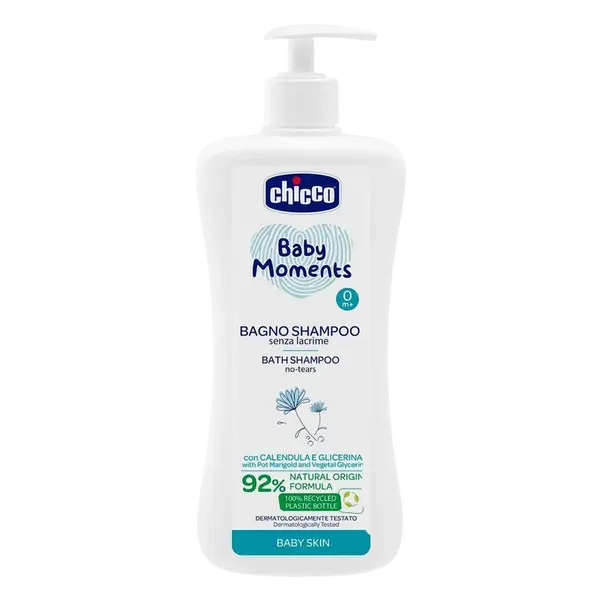 CHICCO Šampon na vlasy a tělo s dávkovačem Baby Moments 92 % přírodních složek 750 ml