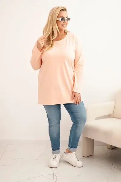 Kesi Dámská blůza Plus Size bavlněná s kulatým výstřihem meruňková