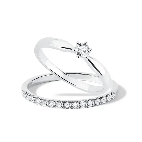 Diamantová zásnubná súprava z bieleho zlata KLENOTA