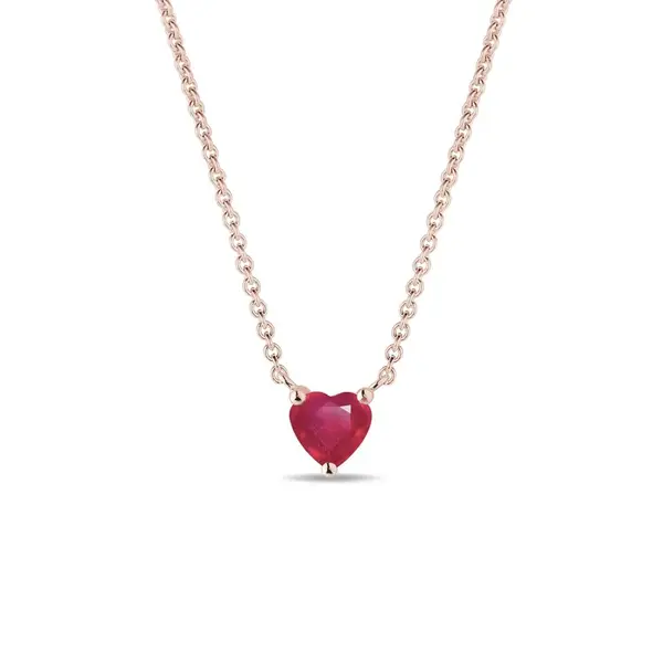 Náhrdelník srdce z ružového zlata s rubínom KLENOTA