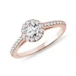 Diamantový prsteň halo z ružového zlata KLENOTA