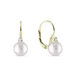 Zlaté náušnice so sladkovodnou perlou a briliantom KLENOTA