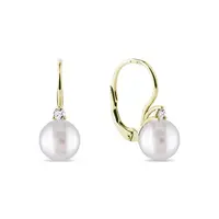 Zlaté náušnice so sladkovodnou perlou a briliantom KLENOTA