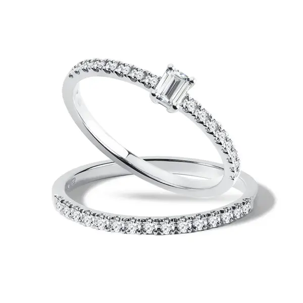 Set zásnubného prsteňa a svadobnej obrúčky z bieleho zlata KLENOTA