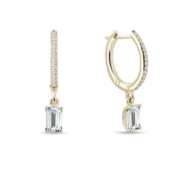 Visací náušnice s emerald diamanty ve žlutém zlatě KLENOTA