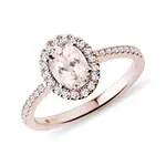 Halo prsten s morganitem v růžovém 14k zlatě KLENOTA