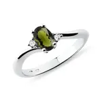 Prsten z bílého zlata s vltavínem a diamanty KLENOTA