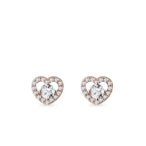 Diamantové náušnice srdce z růžového zlata KLENOTA