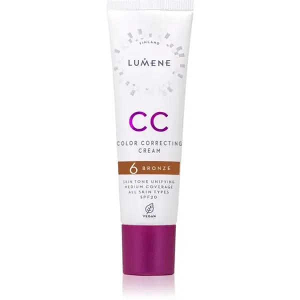 Lumene CC Color Correcting Cream CC krém pre jednotný tón pleti SPF 20 odtieň 6 Bronze (Neutral) 30 ml