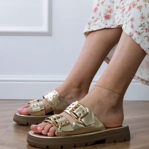 marka niezdefiniowana Golden flat sandals with buckles on straps Liluna
