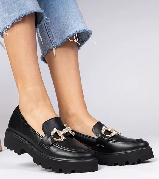 marka niezdefiniowana Black elegant moccasins with rhinestones Zelda