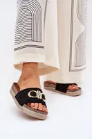 Boto Dámské Pantofle Na Platformě S Leskem A Zlatou Dekorací Černé Rilirea