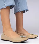 Gemre Golden women's glitter ballet flats with rhinestones Ellada