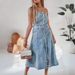 Sukienka jeansowa midi z paskiem SUMMER SKY niebieska Dstreet