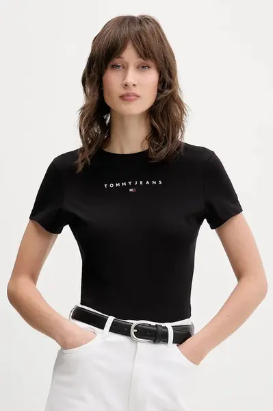 Bavlněné tričko Tommy Jeans dámské, černá barva, DW0DW21550