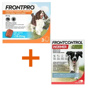 Frontpro 68mg 10-25kg 3 žvýkací tablety + Frontcontrol Wormer pro psy 2 tablety