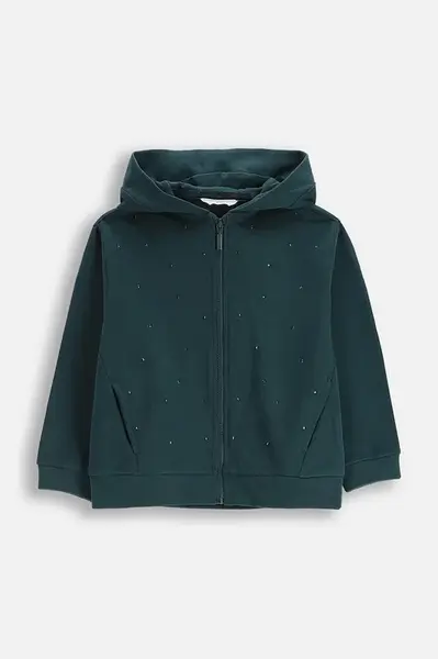 Dětská bavlněná mikina Coccodrillo zelená barva, s kapucí, s aplikací, FROSTING PUDDLE GIRL KIDS