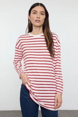 Trendyol Red Striped Knitted Tunic