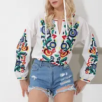 Trend Alaçatı Stili Women's White Full Neon Embroidered Poplin Woven Blouse