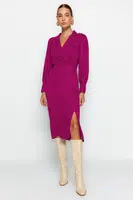 Trendyol Fuchsia Double-breasted Slit Detailed Midi Woven Dress