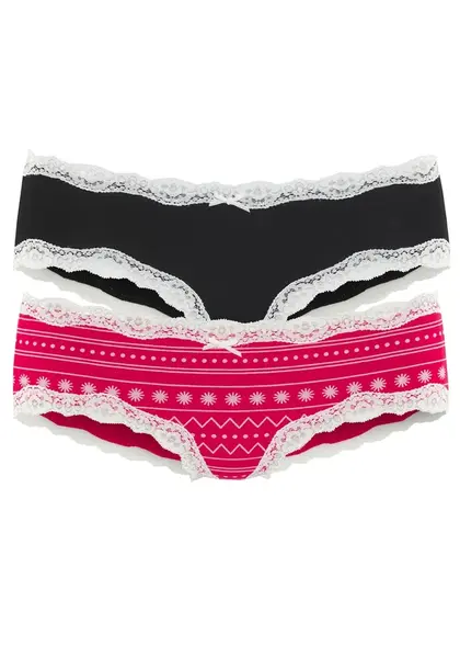 LASCANA Nohavičky  krvavo červená / čierna / biela