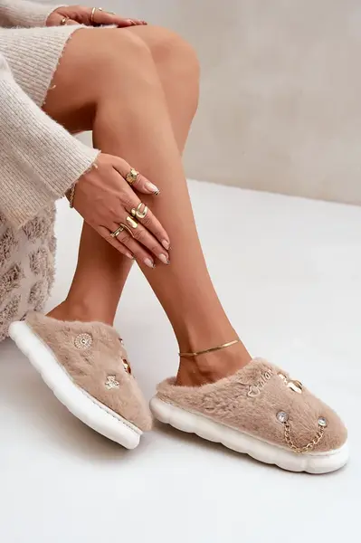 PS1 Kožené Pantofle S Potisky Tmavě Béžové Ivelfedi