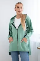 Mikina s delším zadním dílem a kapucí tmavě mint