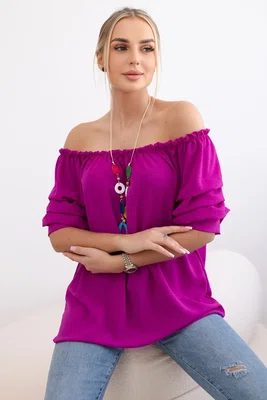 Španělská halenka s ozdobnými rukávy tmavě fialová