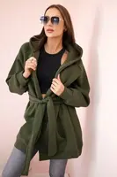 Zateplená pláštěnka se zavazováním v pase khaki