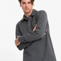 Ombre Men's structured knit polo collar sweatshirt - graphite melange