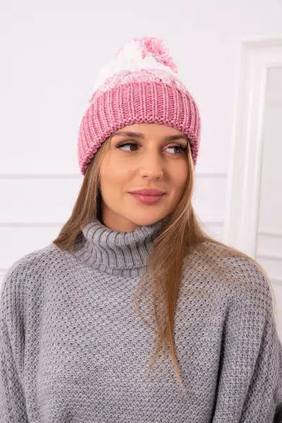 marka niezdefiniowana Dámská čepice s bambulí Abigail K326 powder pink+ecru