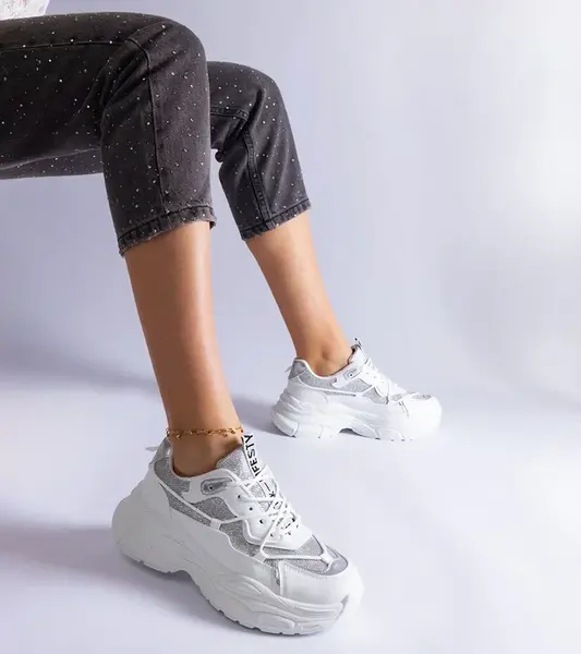 Gemre White sneakers with glitter inserts Rigel