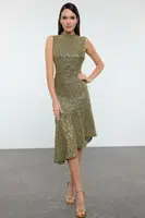 Trendyol Gold Knitted Sequin Midi Dress