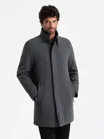 Ombre Men's winter coat with wool and quilted lining - graphite melange
