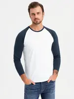 Ombre Men's longsleeve with contrast raglan sleeves - white and navy