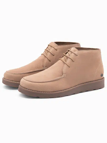 Ombre Men's suede ankle boots with thick sole - beige