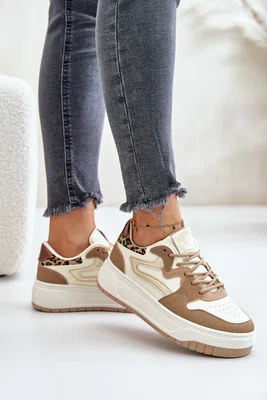 FB3 Dámské sneakersy z eko kůže na platformě leopardí béžové Henizore