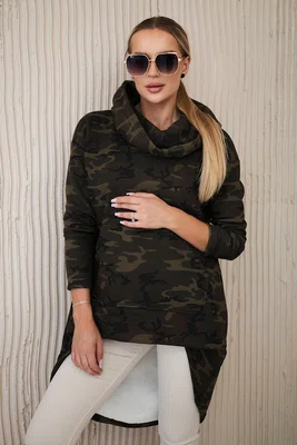 Mikina s dlouhým zadním dílem camo khaki+zelená