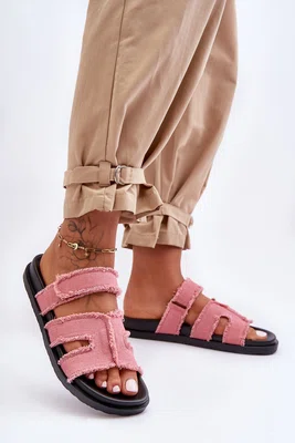 FJ1 Dámské materiálové sandály na zip Růžové Lamirose