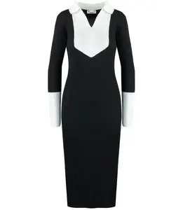 Pri Elegant ribbed dress with a LILA collar