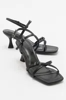 LuviShoes NEBEL dámské černé kožené sandály na podpatku