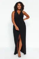 Trendyol Curve Black Slit Midi Knitted Dress