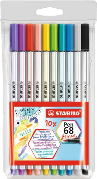 Fixa STABILO Pen 68 brush sada 10 ks v pouzdru PVC