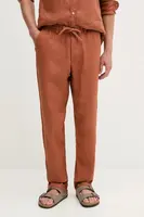 Lněné kalhoty United Colors of Benetton tmavomodrá barva, přiléhavé, 4AGHUF00M