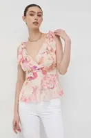 Halenka s příměsí hedvábí Guess oranžová barva, vzorovaná